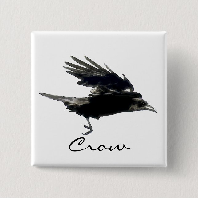 FLYING CROW Raven Wildlife Bird Art 15 Cm Square Badge (Front)