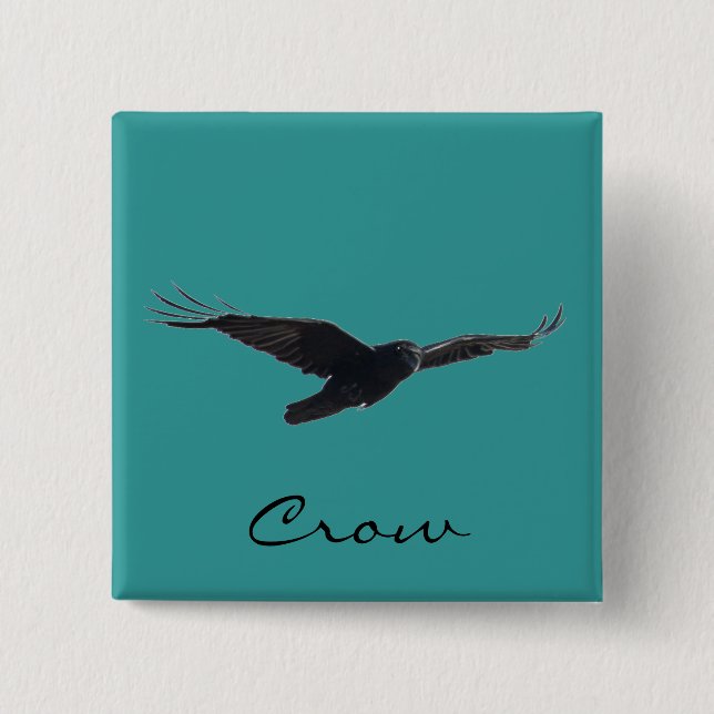 FLYING CROW Raven Wildlife Bird Art 15 Cm Square Badge (Front)