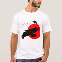 Flying Crow Silhouette against Scarlet Red Sun