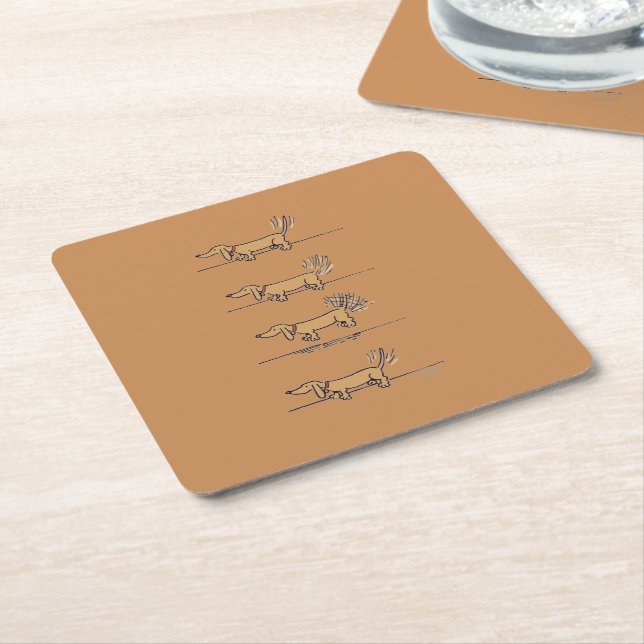 Flying Dachshund brown paper coasters (Angled)