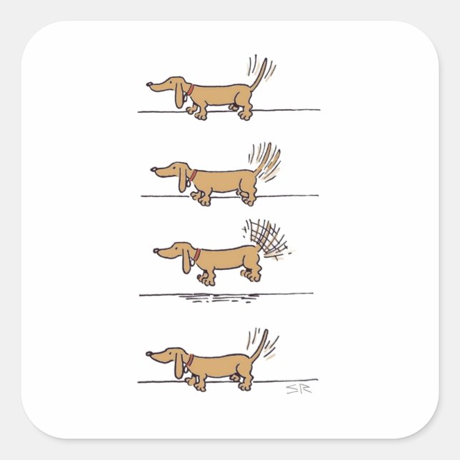 Flying Dachshund brown square stickers (Front)