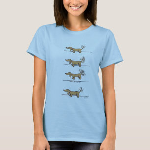 Flying Dachshund brown women blue t-shirt