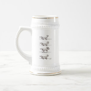 Flying Dachshund grey white stein w gold trim