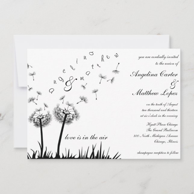 flying dandelion wedding invitation (Front)