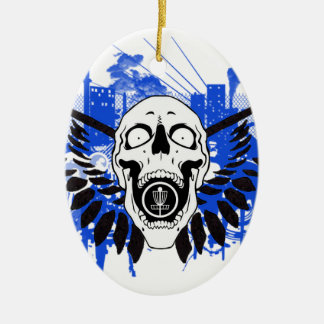 Flying Disc Golf Skull Ceramic Tree Decoration