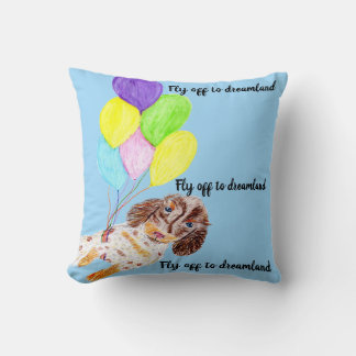 Flying dog off to dreamland cushion