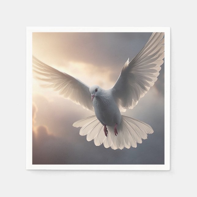 Flying Dove & Cloudy Sunny Sky Napkin (Front)