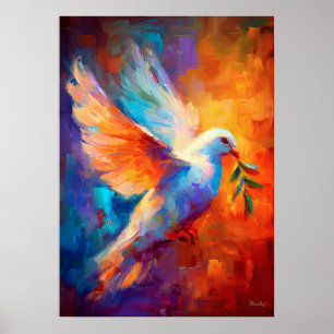 Flying Dove of Peace Impressionist Painting Poster