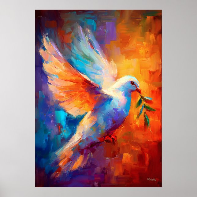 Flying Dove of Peace Impressionist Painting Poster (Front)