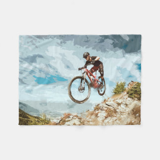 Flying Downhill on a Mountain Bike Fleece Blanket