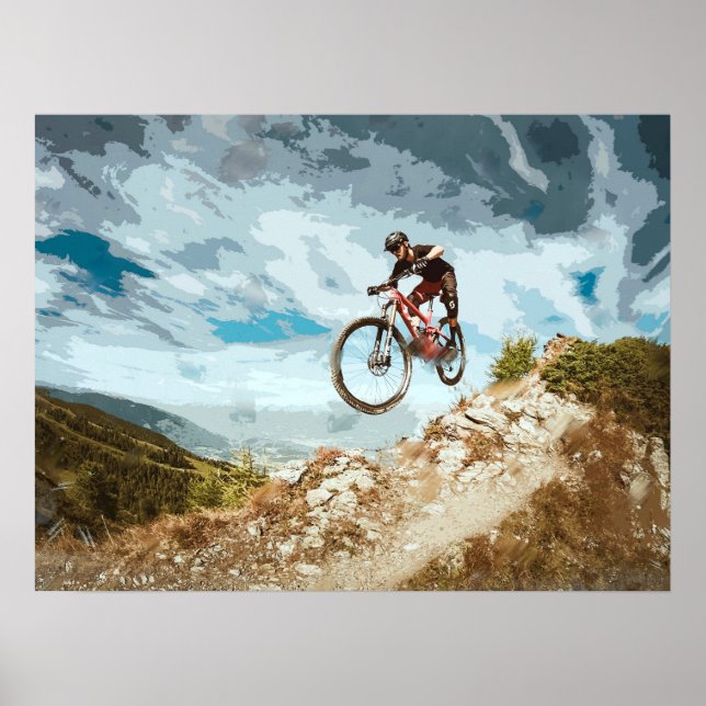 Flying Downhill on a Mountain Bike Poster (Front)