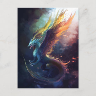 Flying Dragon Colourful Fantasy Art Postcard