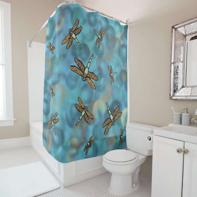 Flying Dragonflies Shower Curtain (In Situ)