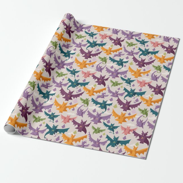 Flying Dragons and Clouds  Wrapping Paper (Unrolled)