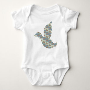 Flying Duck with Mallard Duck Diagonal Pattern Baby Bodysuit