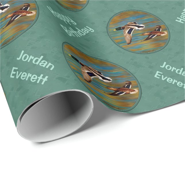 Flying Ducks Sea Mist Green Wrapping Paper (Roll Corner)