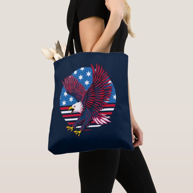 Flying Eagle and American Flag Tote Bag (Close Up)
