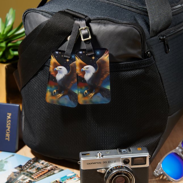 Flying Eagle Colorful Cosmic Art, Luggage Tag (Front & Back)