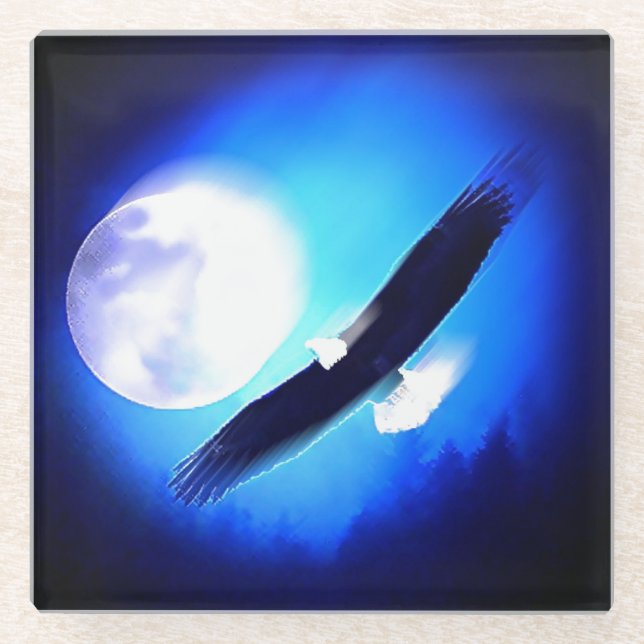 Flying Eagle & Moon Glass Coaster (Front)