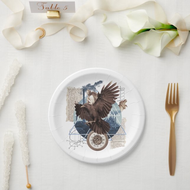 Flying Eagle with several other elements collage Paper Plate (Wedding)