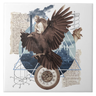 Flying Eagle with several other elements collage Tile