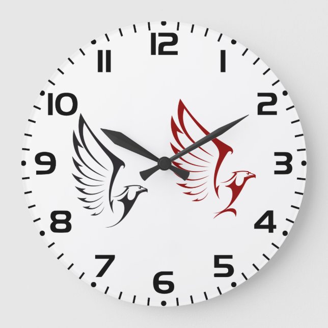 Flying Eagles Bold Bird Illustration Large Clock (Front)