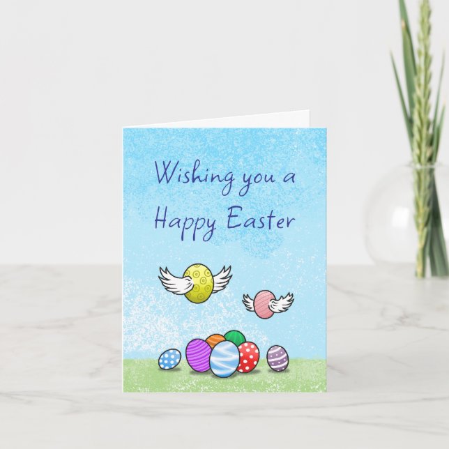 Flying Easter Eggs Holiday Card (Front)