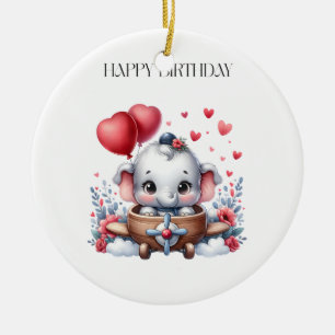 Flying Elephant Birthday Ceramic Tree Decoration