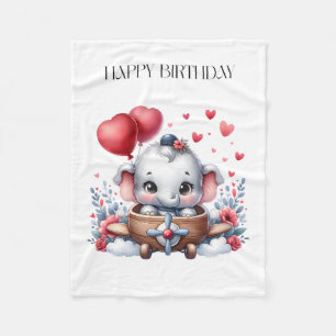Flying Elephant Birthday Fleece Blanket