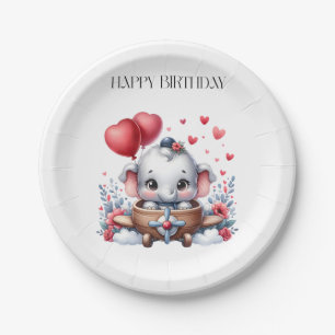 Flying Elephant Birthday Paper Plate