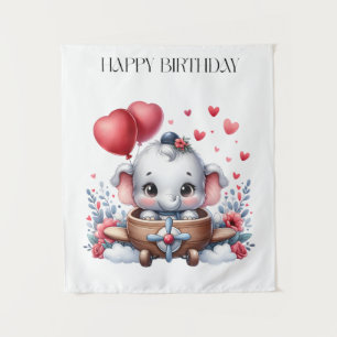 Flying Elephant Birthday Tapestry
