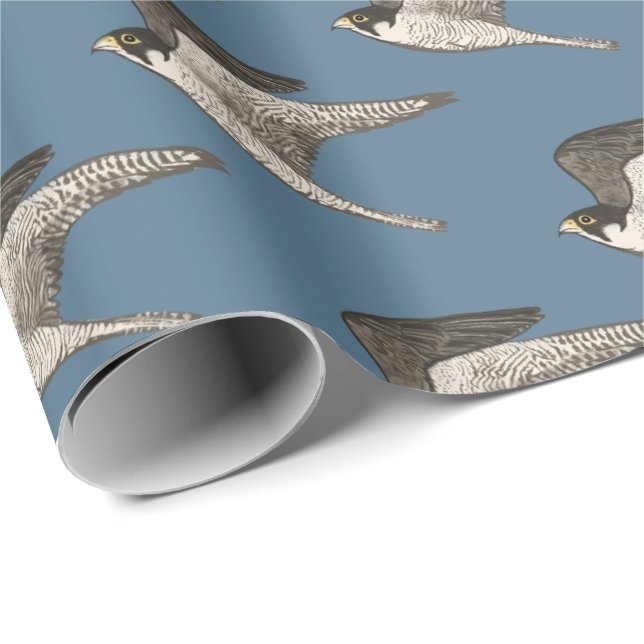 Flying falcons on blue wrapping paper (Roll Corner)