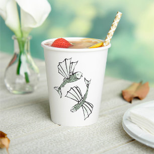 Flying Fish Hand Drawn Ocean Creature Paper Cups