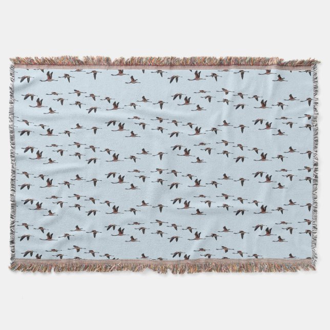 Flying Flamingos Throw Blanket (Light Blue) (Front)