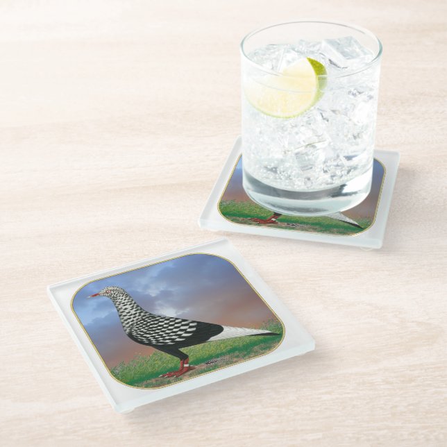 Flying Flight Pigeon and Clouds Glass Coaster (Angled)