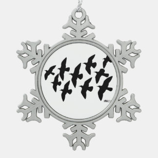 Flying Flight Pigeons Snowflake Pewter Christmas Ornament