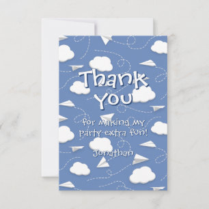 flying folded paper aeroplanes birthday thank you card
