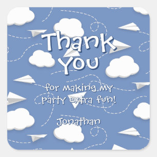 flying folded paper aeroplanes birthday thank you square sticker