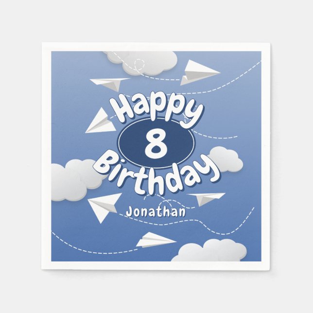 flying folded paper aeroplanes childrens birthday napkin (Front)