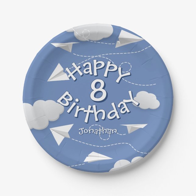 flying folded paper aeroplanes kids birthdays plate (Front)