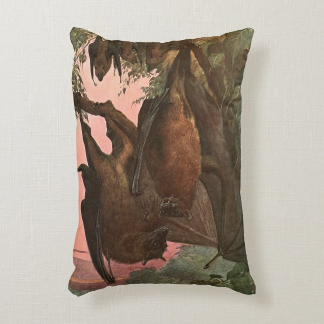 Flying Fox Bats by Austen, Vintage Wild Animals Decorative Cushion (Front(Vertical))