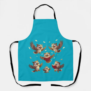 "Flying Funny Owls – Disney Cartoon Style" Apron