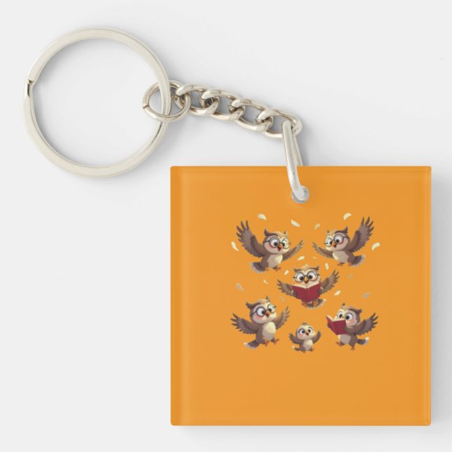 "Flying Funny Owls – Disney Cartoon Style" Key Ring (Front)