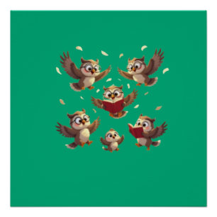 "Flying Funny Owls – Disney Cartoon Style" Poster