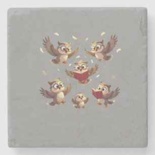 "Flying Funny Owls – Disney Cartoon Style" Stone Coaster