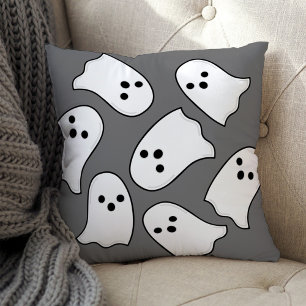 Flying Ghost Grey and White Halloween Cushion