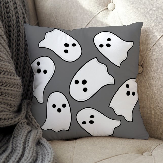 Flying Ghost Grey and White Halloween Cushion (Creator Uploaded)