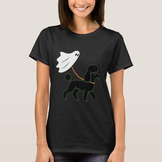 Flying Ghost Walking Black Poodle - Dog Mum Dad T-Shirt (Front)