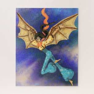 Flying Girl with Wings Puzzle Fantasy - Drawing