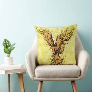 Flying Gold Phoenix Bird Graphic Cushion